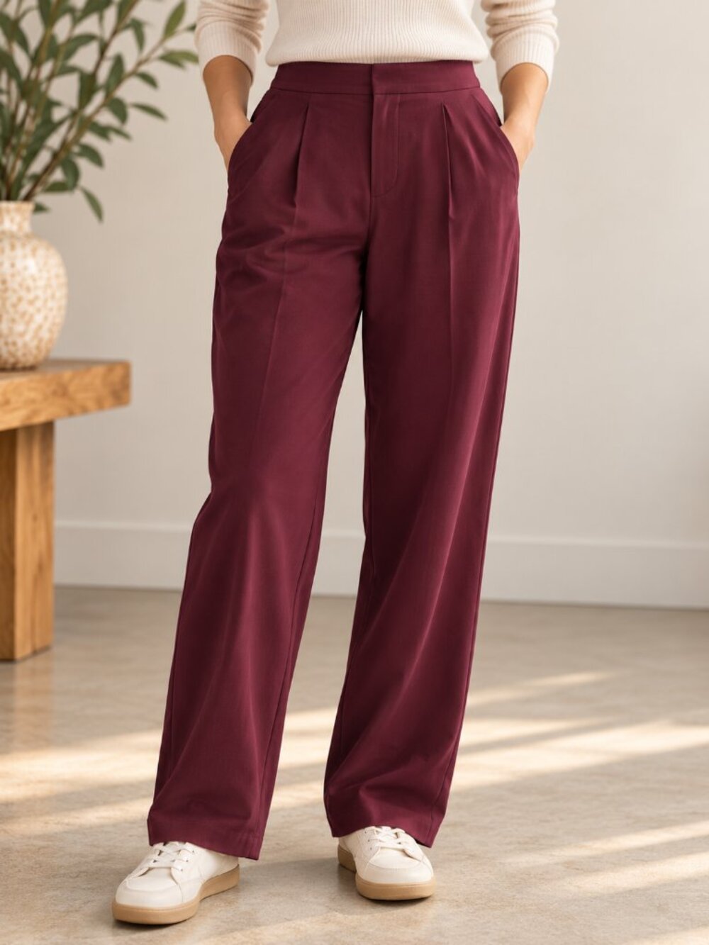 Forever 21 Contemporary Burgundy Pleated Wide Leg Trousers | Size 8